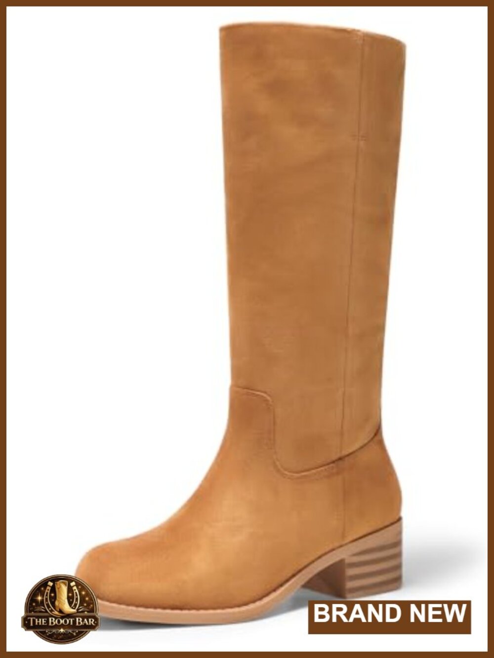 Coutgo Women's Knee High Boots Square Toe Chunky Block Heel Pull-On Tall Boots